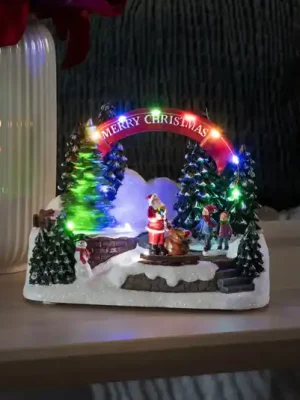 Levný LED dekorační světlo Santa a děti, s hudbou