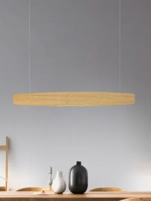 Oblíbený Quitani LED závěsné světlo Persida, délka 98 cm, dub, 2 700 K