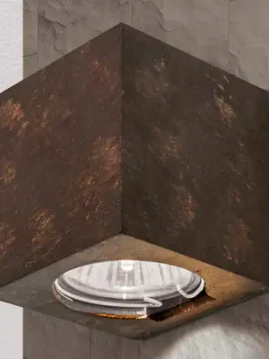 Autentický Nástěnné světlo Cube, rezavě hnědé, výška 7,5 cm, keramika
