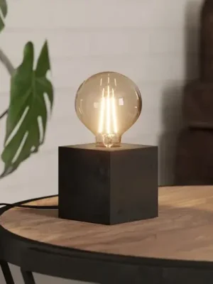 Akční Cena Stolní lampa Prestwick 2 s dřevěnou kostkou, černá