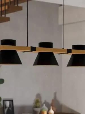 Závěsné světlo Maccles, černá, dřevo, 3 zdroje Oblíbený