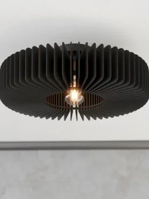 Časově Omezené Stropní světlo Palombaia, černé, Ø 50 cm, ocel/dřevo, E27