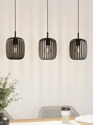 Bezpečná Platba Závěsné světlo Romazzina, černé, délka 90 cm, 3 žárovky, kov