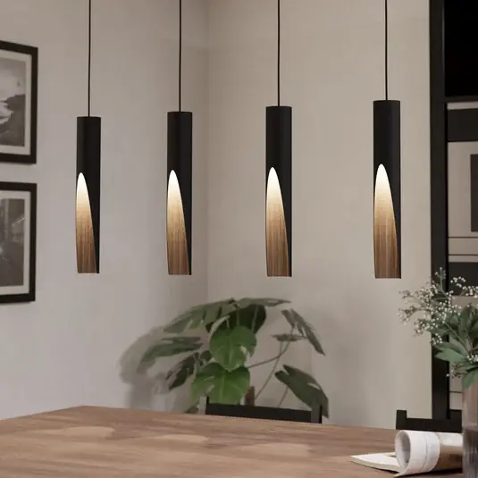 LED závěsné světlo Barbotto černá/dub, 4 zdroje Přímo Od Výrobce