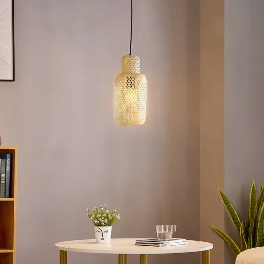 Závěsné svítidlo Lindby Venora, Ø 15 cm, bambus, E27 Levný