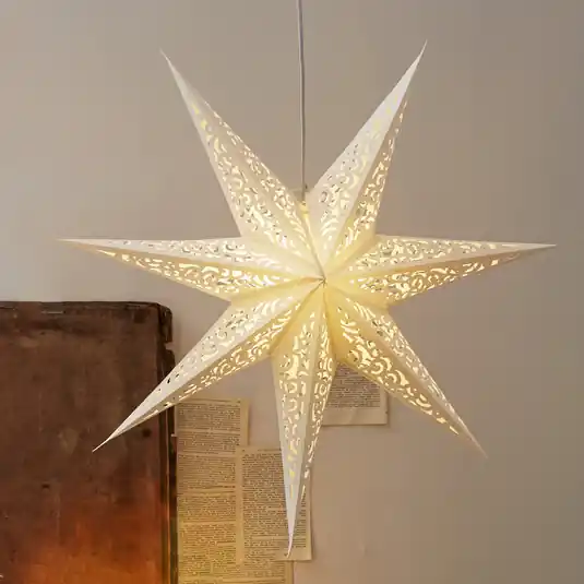 Nízká Cena Krajková papírová hvězda bez osvětlení, Ø 80 cm, bílá
