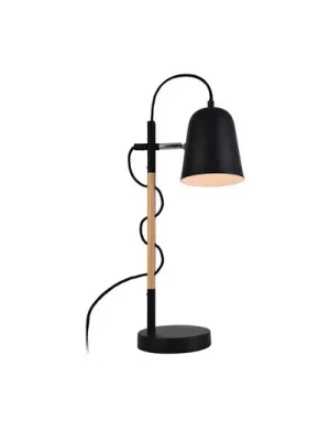 Super Cena Stolní lampa Eddie z oceli a dřeva, černá
