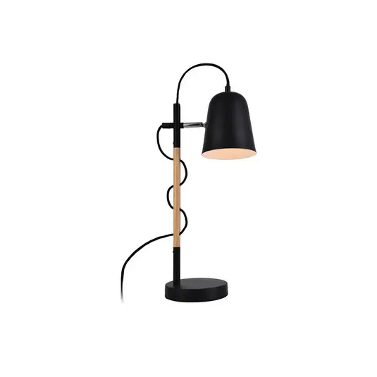 Super Cena Stolní lampa Eddie z oceli a dřeva, černá