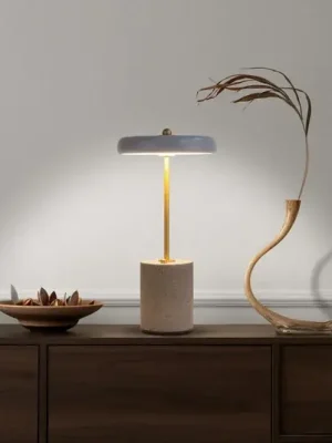 Ihned K Objednání LED stolní lampa Seta, aku, cement, stínidlo šedá