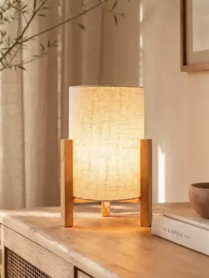 Vysoce Kvalitní Stolní lampa 3193, dřevo, lněný textil, výška 32 cm