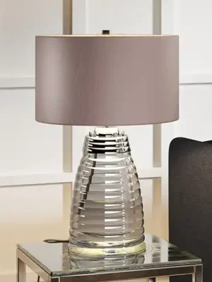Stolní lampa Milne základna ze skla stínidlo šedá Aktuální