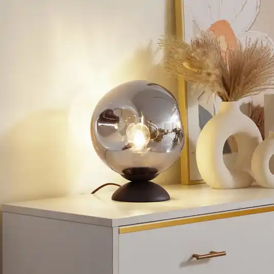 Cenově Výhodný Stolní lampa Lindby Valentina, E27, kouřově šedá, sklo, Ø 25 cm