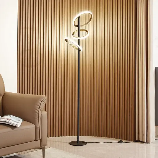 Přímo Od Výrobce Lucande LED stojací lampa Madu, černá, kov, 160 cm, stmívatelná