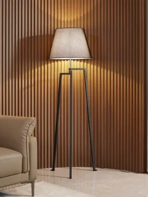 Stojací lampa Lucande Amona, černá, textil, 150 cm, trojnožka Poslední Šance