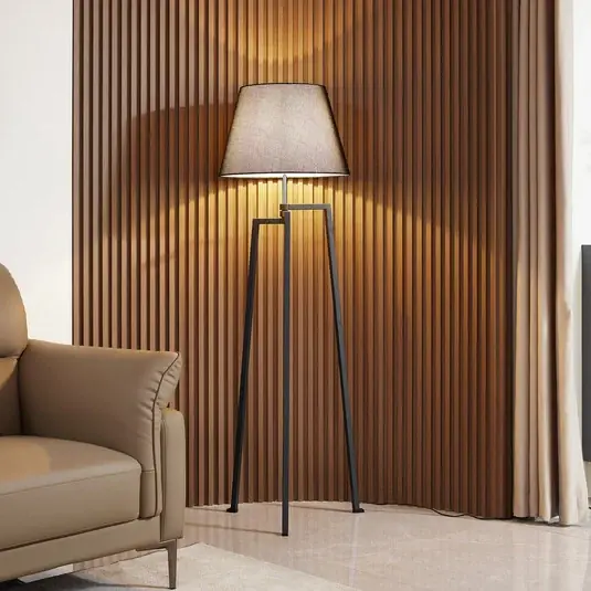 Stojací lampa Lucande Amona, černá, textil, 150 cm, trojnožka Poslední Šance