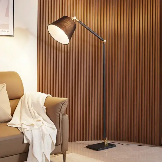 Stojací lampa Lucande Marvaine, černá/zlatá barva, nastavitelná Nejlepší Volba