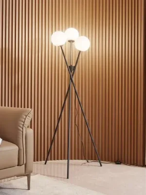 Stojací lampa Lucande Visata, černá, sklo, 3 světla, stativ Pouze Dnes