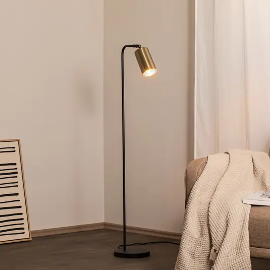 Značkový Stojací lampa Emek 4081, černá, stínidlo ve starozlaté barvě