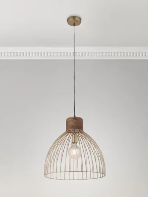 Závěsné svítidlo Alami mangové dřevo mosaz matná 3 světla. Horká Nabídka