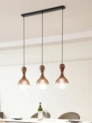 Výhodná Nabídka Lucande závěsné svítidlo Lyrisa, 3 světla, měděná barva, sklo, 22 cm