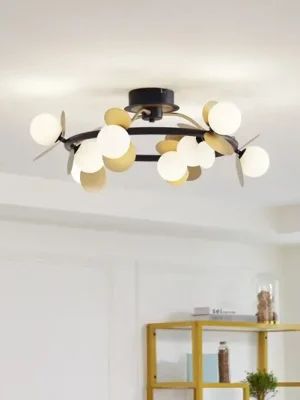 Stropní svítidlo Lucande LED Pallo, 9 světel, černá/zlatá, sklo Nejprodávanější
