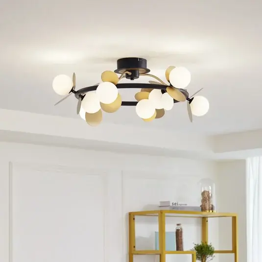Stropní svítidlo Lucande LED Pallo, 9 světel, černá/zlatá, sklo Nejprodávanější