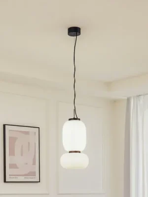 Zlevněný Lucande LED závěsné svítidlo Lucya, 2 světla, sklo, bílá, 43 cm
