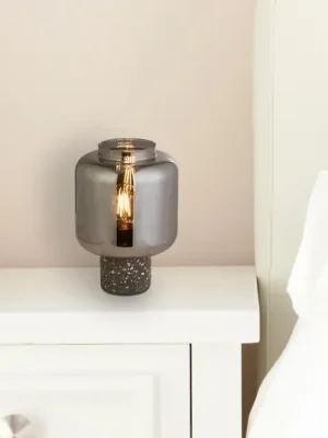 X Stolní lampa Vessel, šedá / kouřově šedá, beton, sklo Speciální Cena