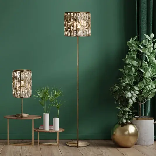 Stojací lampa Bijou, mosaz, křišťálové sklo Akční Nabídka