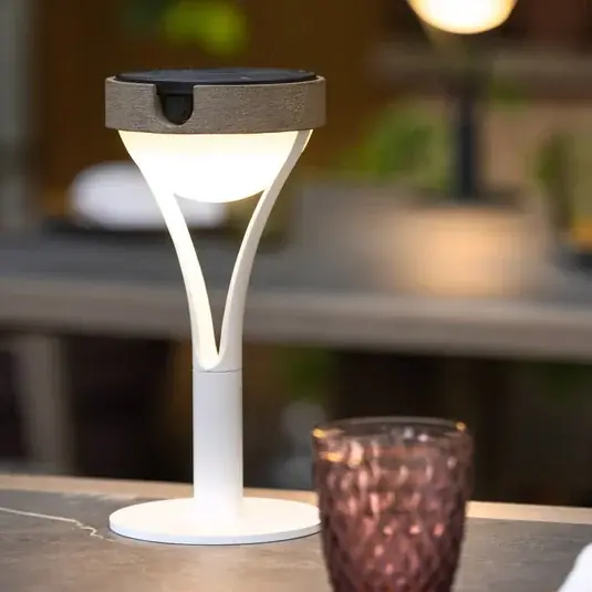 Kup Teď Solární stolní lampa Tyble LED, bílá / teak, 2 700 K, 200 lm