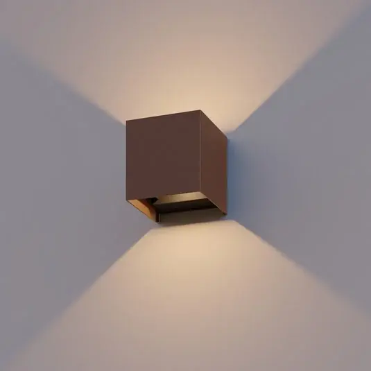 Calex LED venkovní nástěnné svítidlo Cube, nahoru/dolů, výška 10 cm, rezavě Levný