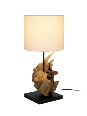 Nízká Cena Stolní lampa Filicudi, béžová/dřevěná barva, výška 60 cm, plátno