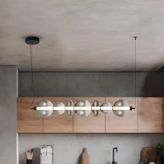 Závěsné světlo LED Daphne, sklo šedé-průhledné, délka 118 cm Nízká Cena