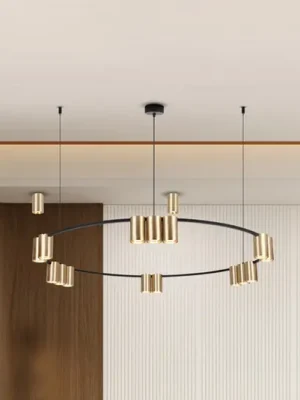 Sezónní Sleva Závěsné světlo Genesis, hliník, černá/zlatá, 15 x GU10, Ø 100 cm