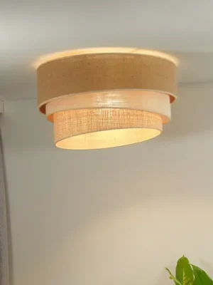 Euluna stropní světlo Trio juta, přírodní hnědá/bílá/rafie Ø 60 cm Výprodej