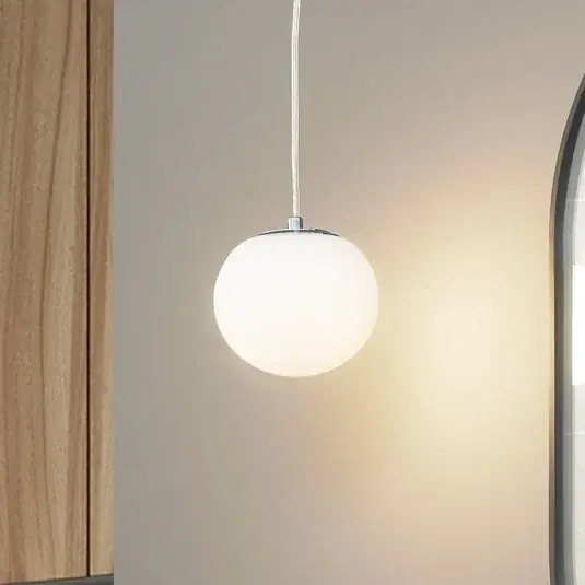 Závěsné svítidlo Lucande Bidolo, chromová barva, sklo, Ø 15 cm, IP44 Nízká Cena