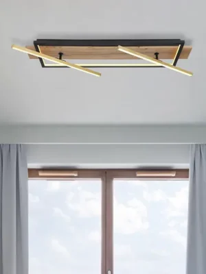 Beatrix LED stropní svítidlo, délka 81,5 cm, dřevo/černá, dřevo Nízká Cena