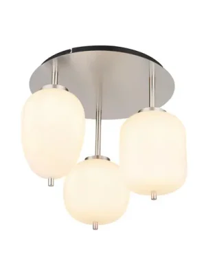 Stropní svítidlo Blacky I, nikl/opál, Ø 46 cm, 3 světla, sklo Oblíbený