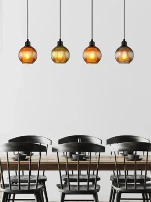 Sezónní Sleva Závěsná lampa Zumba, zelená/bronzová/benzínová, 90 cm, 4 světla, sklo