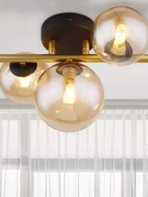 Omezená Nabídka Stropní svítidlo Riha LED, jantarová barva, délka 28,5 cm, 3 světla, sklo