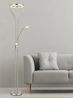 Cenový Hit LED stojací lampa Ebro, výška 194 cm, barva niklu, 2 světla.