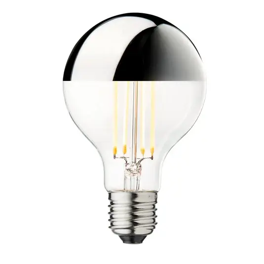 LED žárovka se zrcadlovým vrchlíkem Globe 80, stříbrná, E27, 3,5 W, 2 700 K Top Prodej