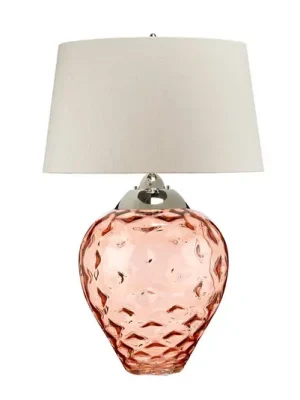 Sezónní Sleva Stolní lampa Samara, Ø 51 cm, lososová, látka, sklo, 2 světla