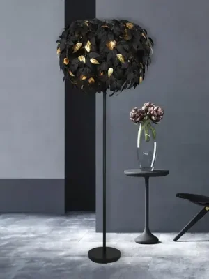 Autentický Stojací lampa Leavy, černá/zlatá, výška 180 cm, plast