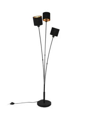 Bezpečná Platba Stojací lampa Tommy, černá/zlatá, výška 150 cm, 3 světla, tkanina
