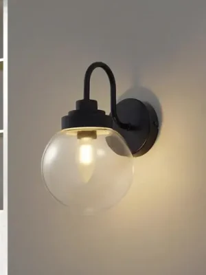 Finální Výprodej Nástěnné svítidlo Lucande Badolo, černé, sklo, výška 25 cm, IP44