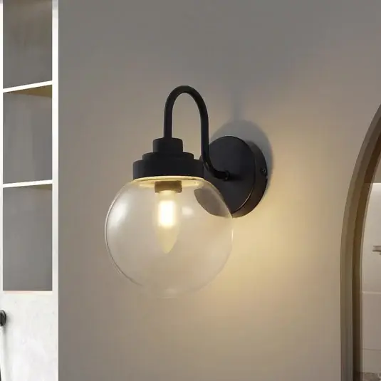 Finální Výprodej Nástěnné svítidlo Lucande Badolo, černé, sklo, výška 25 cm, IP44