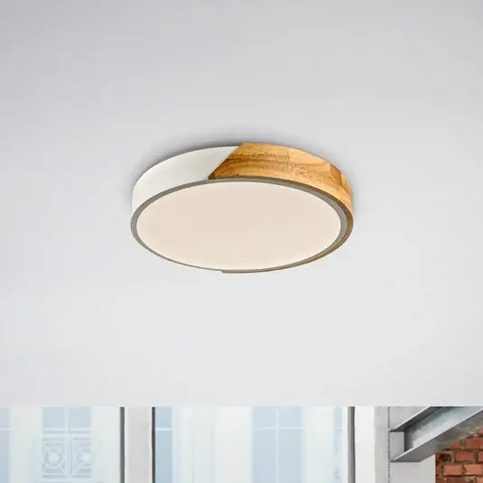 JUST LIGHT. Stropní svítidlo Bila LED, bílé, Ø 32 cm, dřevo Sleva