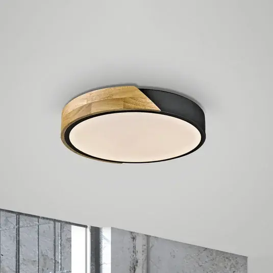 Ihned K Objednání JUST LIGHT. Stropní svítidlo Bila LED, černé, Ø 32 cm, dřevo