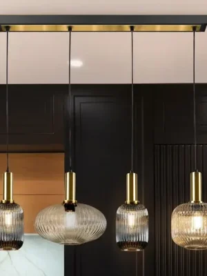 Akční Nabídka Závěsná lampa Norma, 98 cm, 4 světla, černá/mosaz, sklo